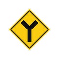 Rhomboid traffic signal in yellow and black, isolated on white background. Warning of Y intersection