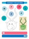 Connect the letters - Impala. Printable worksheet for preschool and kindergarten kids. Alphabet learning letters and coloring. Han
