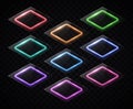 Rhombus banners set. Neon led halogen lamp signs. Royalty Free Stock Photo