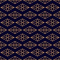 Rhombus Gemstone Seamless pattern in minimal trendy style. Gold linear diamonds on a dark blue background. Vector