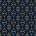 Rhombus Gemstone Seamless pattern in minimal trendy style. Gold linear diamonds on a dark blue background. Vector