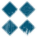 Rhombus road sign with grunge effect. Four emblems with different textures - wooden, iron, board. Vector illustration with surface