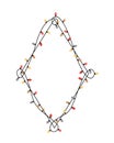 Rhombus shape frame from Xmas light bulbs, vertical diamond border. Simple but cute Christmas hand drawn frame. Vector