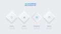Rhombuses are arranged horizontally in a row. Button click visualization. Neumorphic infographic with 4 options