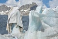 Rhone Glacier close to Furkapass in Switzerland covered by sheets