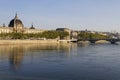 Rhone river banks and Hotel-Dieu in Lyon Royalty Free Stock Photo