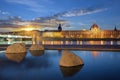 Rhone river in Lyon city at sunset Royalty Free Stock Photo