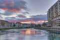 Rhone river, Sous-Terre bridge and buildings Royalty Free Stock Photo