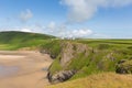 Rhossili coast by the beach and Worms Head The Gower peninsula South Wales UK Royalty Free Stock Photo