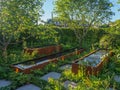 RHS Chelsea Flower Show 2017. The Zoe Ball Listening Garden in wich music is playing beneath the ground.