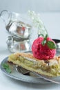 Rhubarb - apple pie and raspberry sorbet with basil