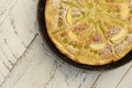 Rhubarb Apple Vanilla Cake in Baking Tray White Background