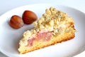 Rhubarb crumble pie with hazelnuts Royalty Free Stock Photo