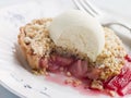 Rhubarb Crumble Tart with Vanilla Ice Cream Royalty Free Stock Photo