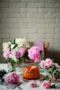 Rhubarb german  band cake.style vintage Royalty Free Stock Photo