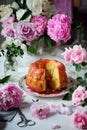 Rhubarb german  band cake.style vintage Royalty Free Stock Photo