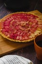 Rhubarb Ginger Custard Pie on the Wooden Board