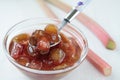 Rhubarb jam in glass bowl Royalty Free Stock Photo