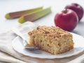 Rhubarb and strawberry crumble pie. Homemade biscuit cake decorated with crumbs. Summer fruits cake. Royalty Free Stock Photo