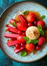 Rhubarb and Strawberry Dessert Plate. Summer dessert