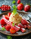 Rhubarb and Strawberry Dessert Plate. Summer dessert