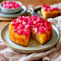 Rhubarb upside-down cake. Sweet spring baking