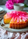 Rhubarb upside-down cake. Sweet spring baking