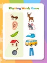 Rhyming Words Learning Worksheet â 3D Educational Game for Kids Royalty Free Stock Photo