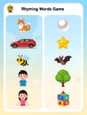 Rhyming Words Learning Worksheet â 3D Educational Game for Kids Royalty Free Stock Photo