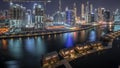 The rhythm of the city of Dubai near canal aerial timelapse Royalty Free Stock Photo