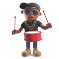 Rhythmic black hiphop rapper playing the drums, 3d illustration