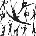 Rhythmic gymnastics with ball and cones silhouette vector