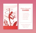 Rhythmic Gymnastics Classes Business Card Template with Silhouette of Athlete Girl Doing Gymnastics Vector Illustration