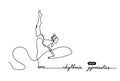 Rhythmic gymnastics competition vector minimal banner. Girl, women with ribbon. Sport event. Gymnast dances. One