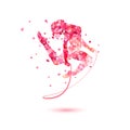 Rhythmic gymnastics girl with jumping-rope of pink rose petals