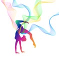 Rhythmic gymnastics girl silhouette with multi-colored lines