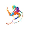 Rhythmic gymnastics girl with skipping rope. Dancer silhouette