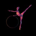 Rhythmic Gymnastics with Hoop Silhouette on black background
