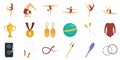 Rhythmic gymnastics icons set, flat style Royalty Free Stock Photo