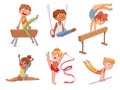 Rhythmic gymnastics. Kids Artistic gymnastics. Colorful cartoon characters