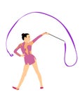 Rhythmic Gymnastics lady with ribbon. Athlete woman in gym exercise.