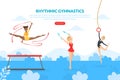 Rhythmic Gymnastics Landing Page Template, Professional Female Gymnasts Exercising in Gym, Athlete Girls Exercising with