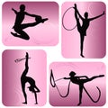 Rhythmic gymnastics silhouettes Royalty Free Stock Photo