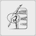 Rhythmic gymnastics silhouettes. Female silhouette of gymnast. Sport emblem, logos and design elements. Royalty Free Stock Photo