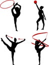 Rhythmic gymnastics silhouettes Royalty Free Stock Photo