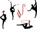 Rhythmic gymnastics silhouettes Royalty Free Stock Photo