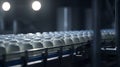 Rhythmic movement of milk bottle conveyor symbolizes streamlined process of dairy production Royalty Free Stock Photo