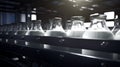 Rhythmic movement of milk bottle conveyor symbolizes streamlined process of dairy production Royalty Free Stock Photo