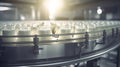 Rhythmic movement of milk bottle conveyor symbolizes streamlined process of dairy production Royalty Free Stock Photo