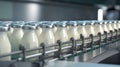 Rhythmic movement of milk bottle conveyor symbolizes streamlined process of dairy production Royalty Free Stock Photo